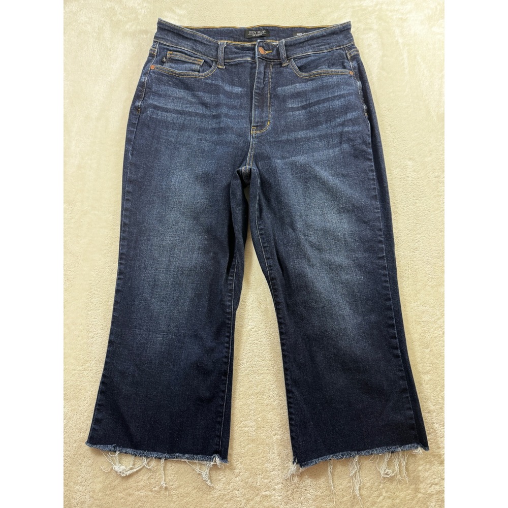 Judy Blue Womens Wide Leg Crop Raw Hem Dark Wash Jeans 14W Meas: 33x22